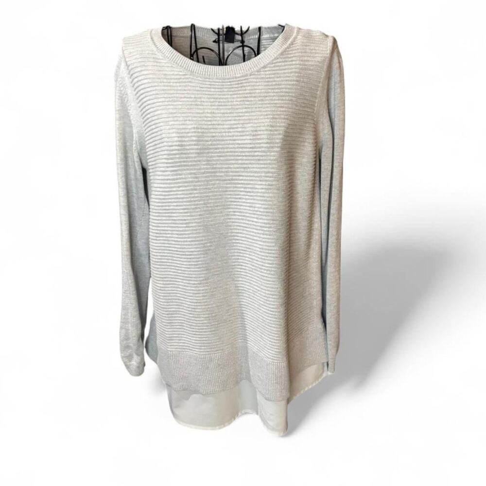 Hilary Radley Heather Grey Tunic Sweater with Sheer Shirttail Hem - Size L